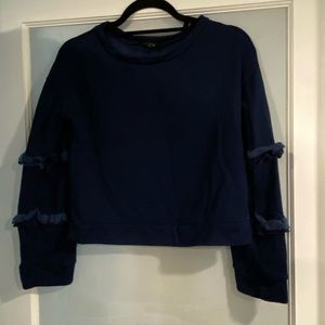 Navy Cropped Sweater with Ruffles